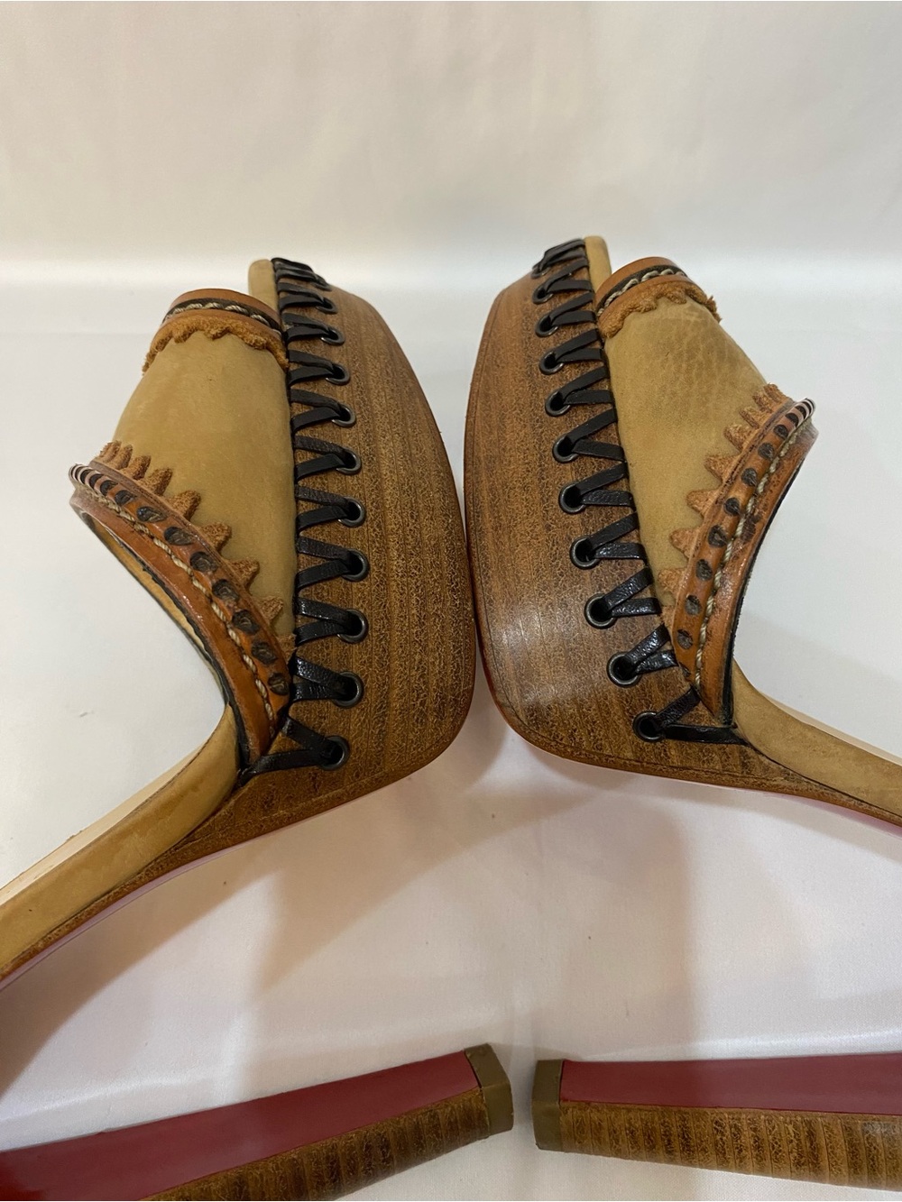 Christian Louboutin Trepi High 140 Tan Leather Platform Sandals Women’s Size 40 - Picture 10 of 12